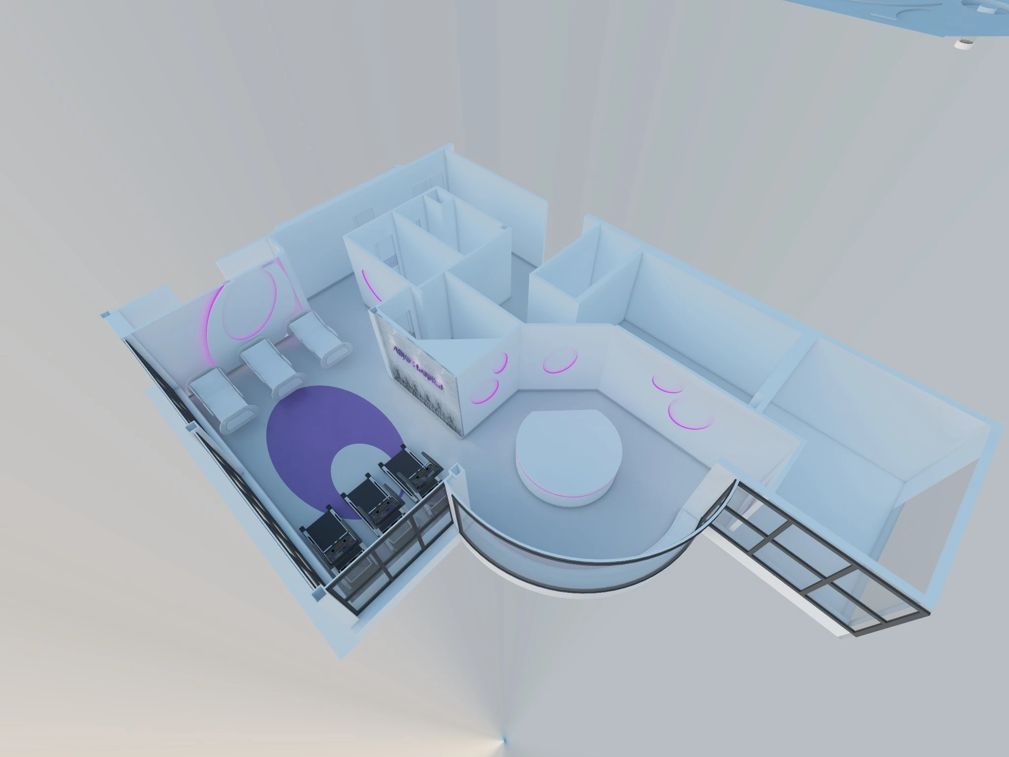 Axonometric view showing the spatial layout of Atiyeh Hospital cardiac rehabilitation unit
