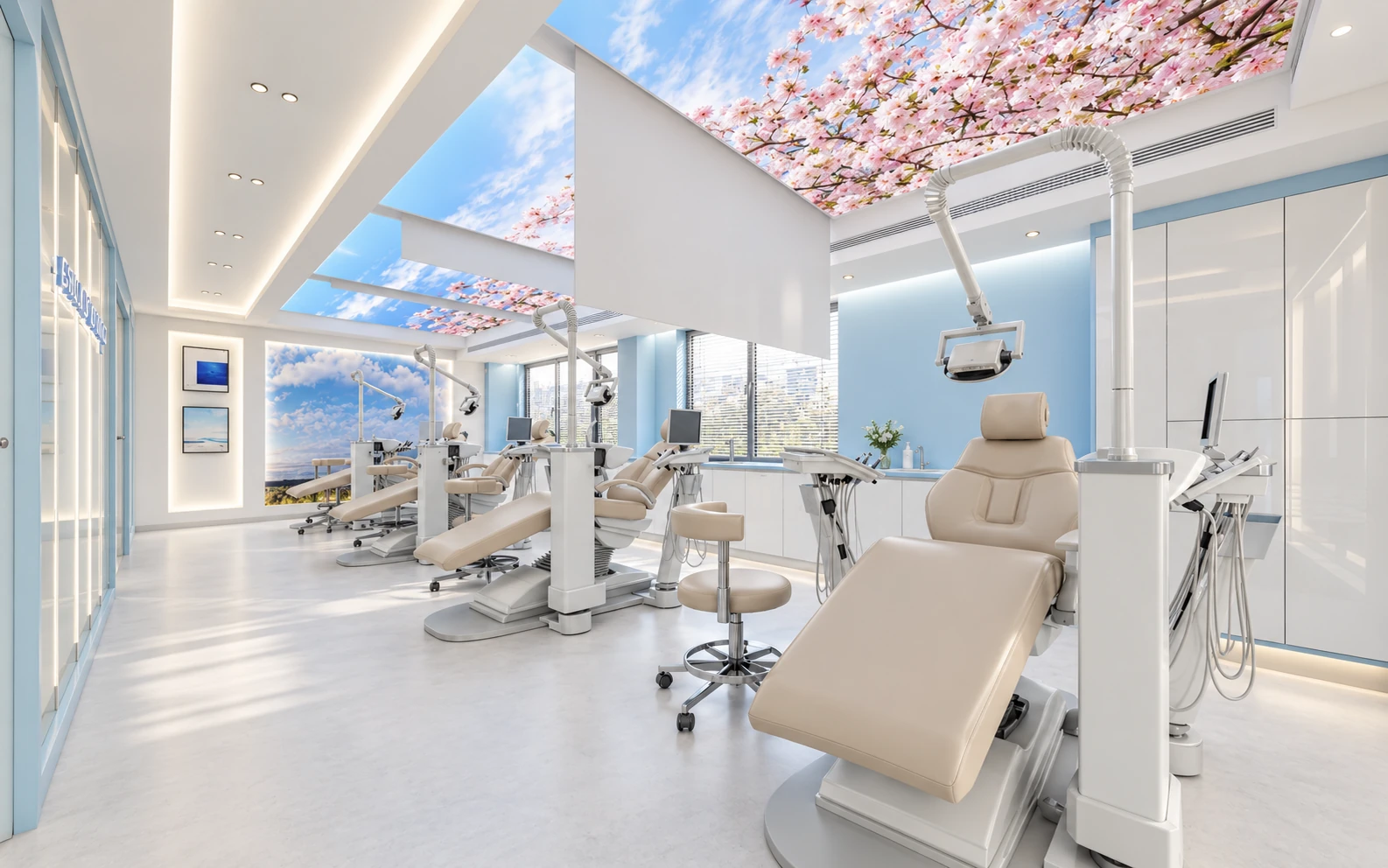 Dr. Amini Diş Kliniğinde gün ışığı ve entegre ekipmanlarla çok üniteli tedavi alanı