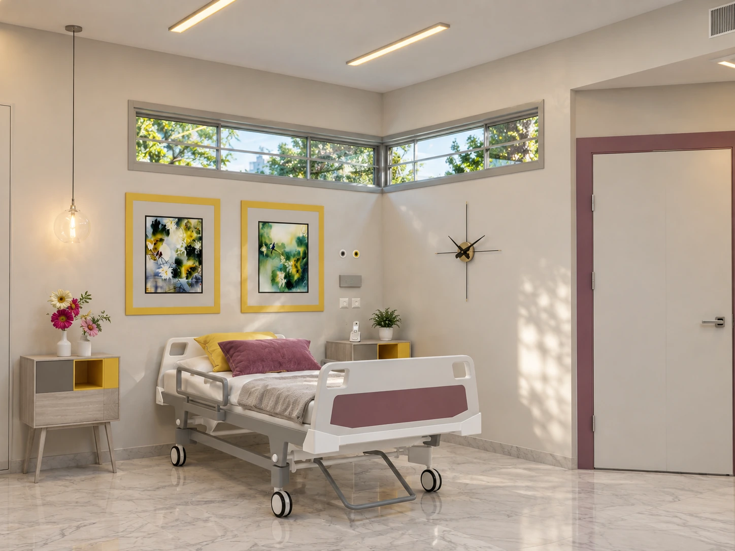 Companion lounge area and bed zone in the designed VIP patient room