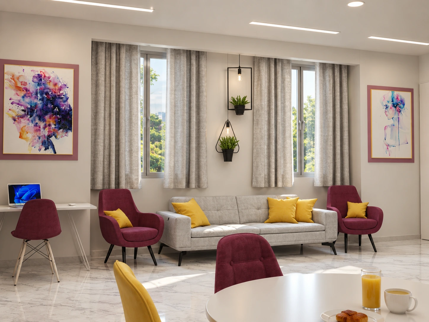 Overview of the Baqiyatallah Hospital VIP room design with family lounge seating, patient bed and natural light
