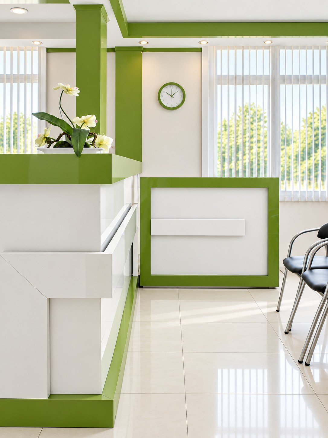 Yekta Medical and Molecular Laboratory reception area in Tehran with green interior design and clinical waiting space