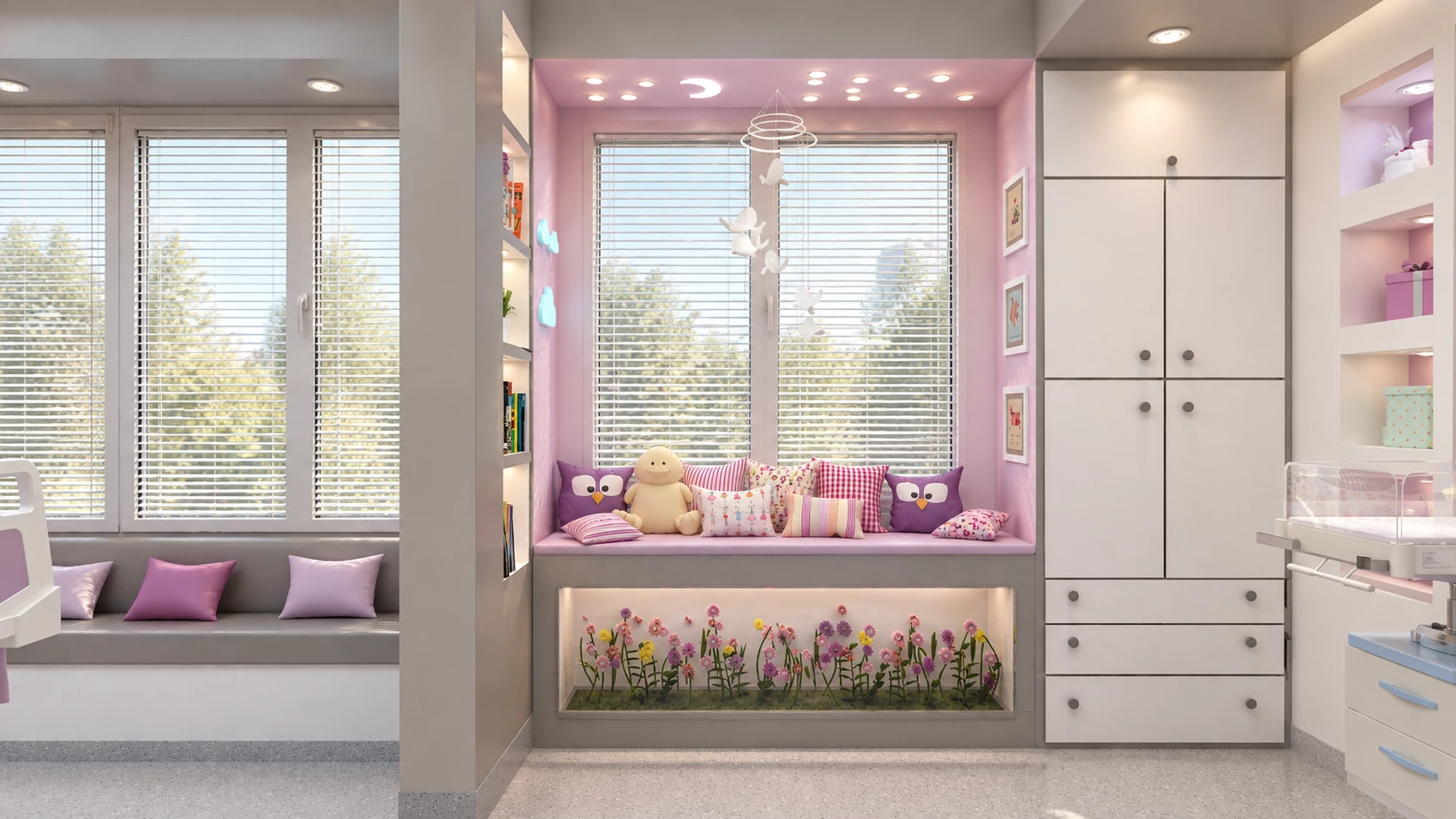 Window-side companion seating in the Tehran Pars Hospital isolation room