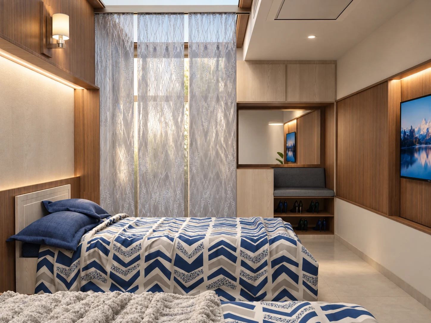 Alternate view of the Tehran Pars Hospital LDR nurses rest and sleep room with twin beds and a small internal waiting zone