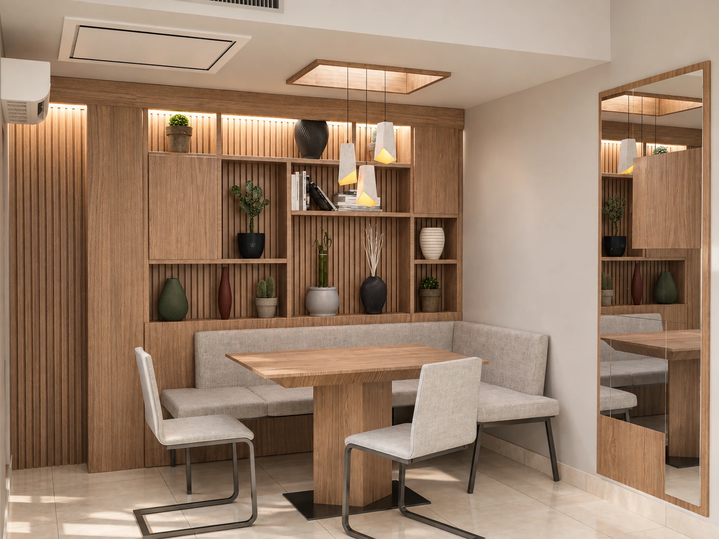 Tehran Pars Hospital nurses' rest room with lounge, sleeping area and warm timber finishes